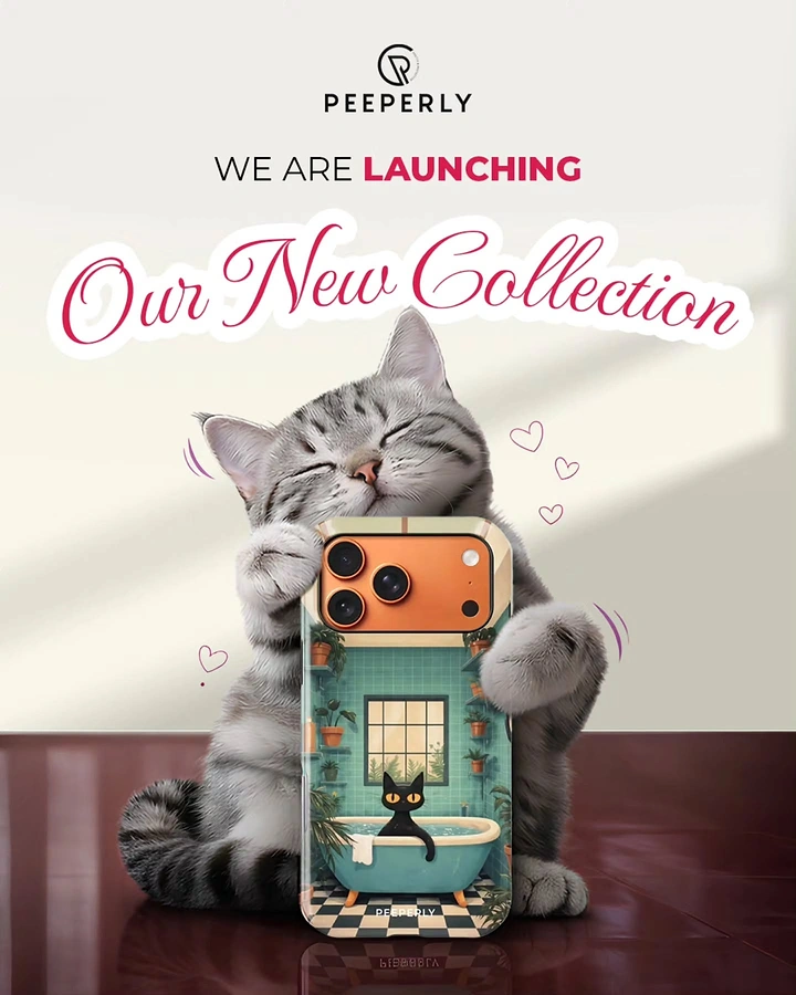 Phone Cases & Mobile Accessories creative ad: Cat holding launch product is memorable and playful