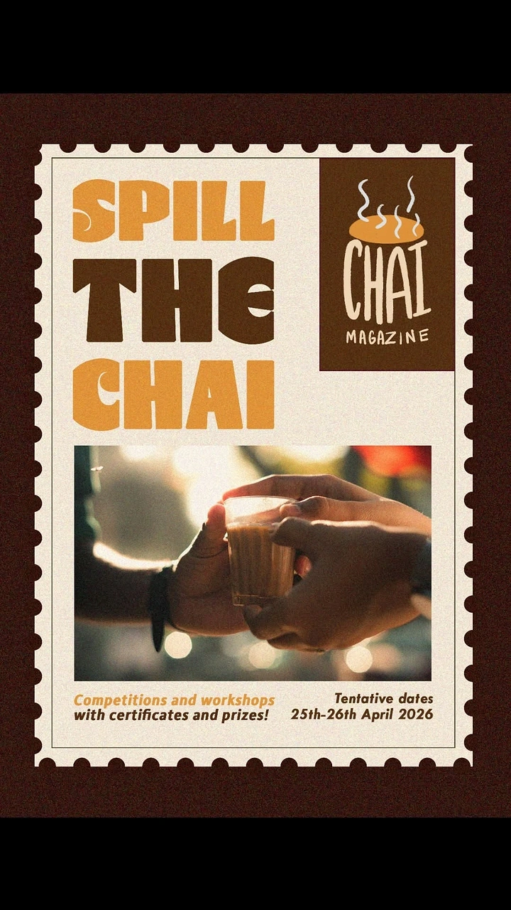 Tea & Chai Brands creative ad: Spill the chai stamp-style event poster