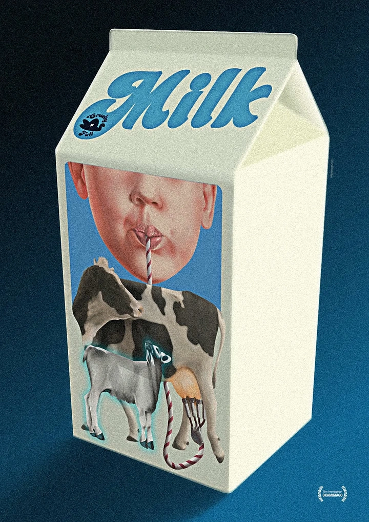 Dairy Brands creative ad: Surreal carton, child sipping from cow
