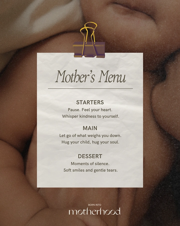Mother's Day creative ad: Clipped paper menu card over a close-up of mother and baby skin