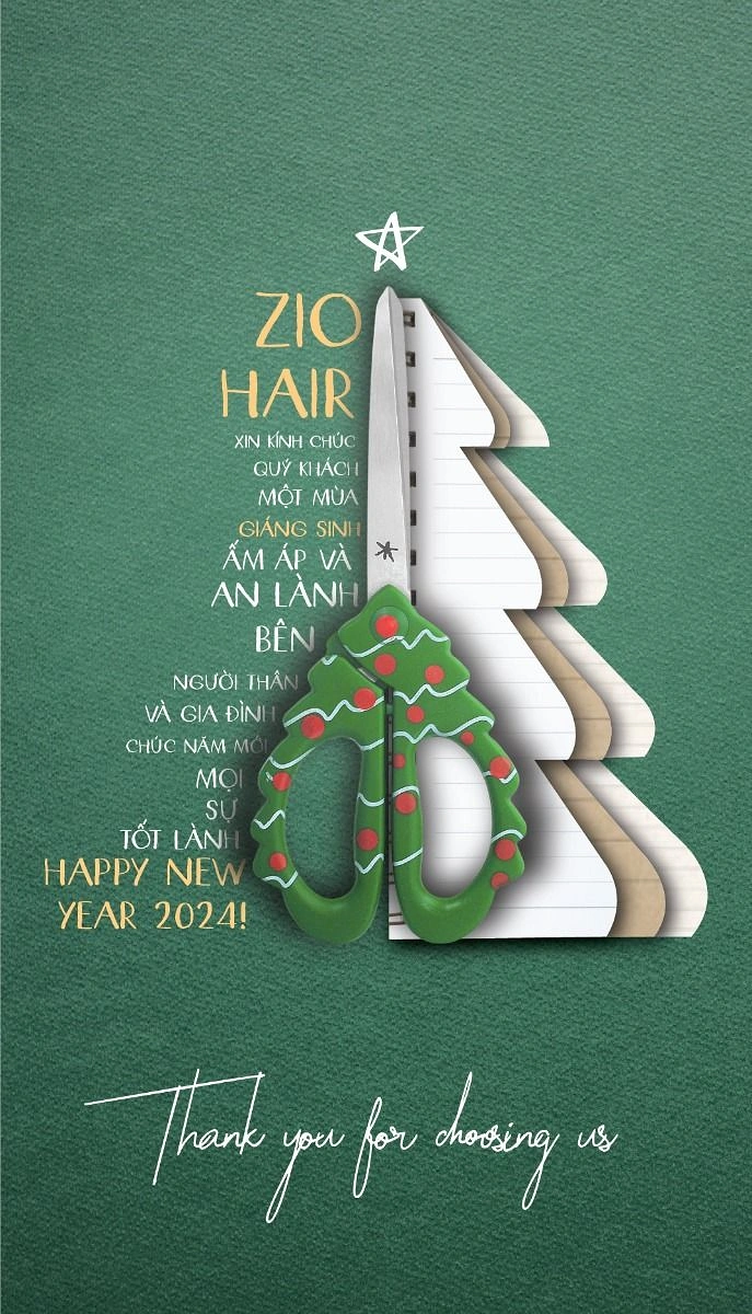 Christmas creative ad: Scissors cutting a layered paper Christmas tree