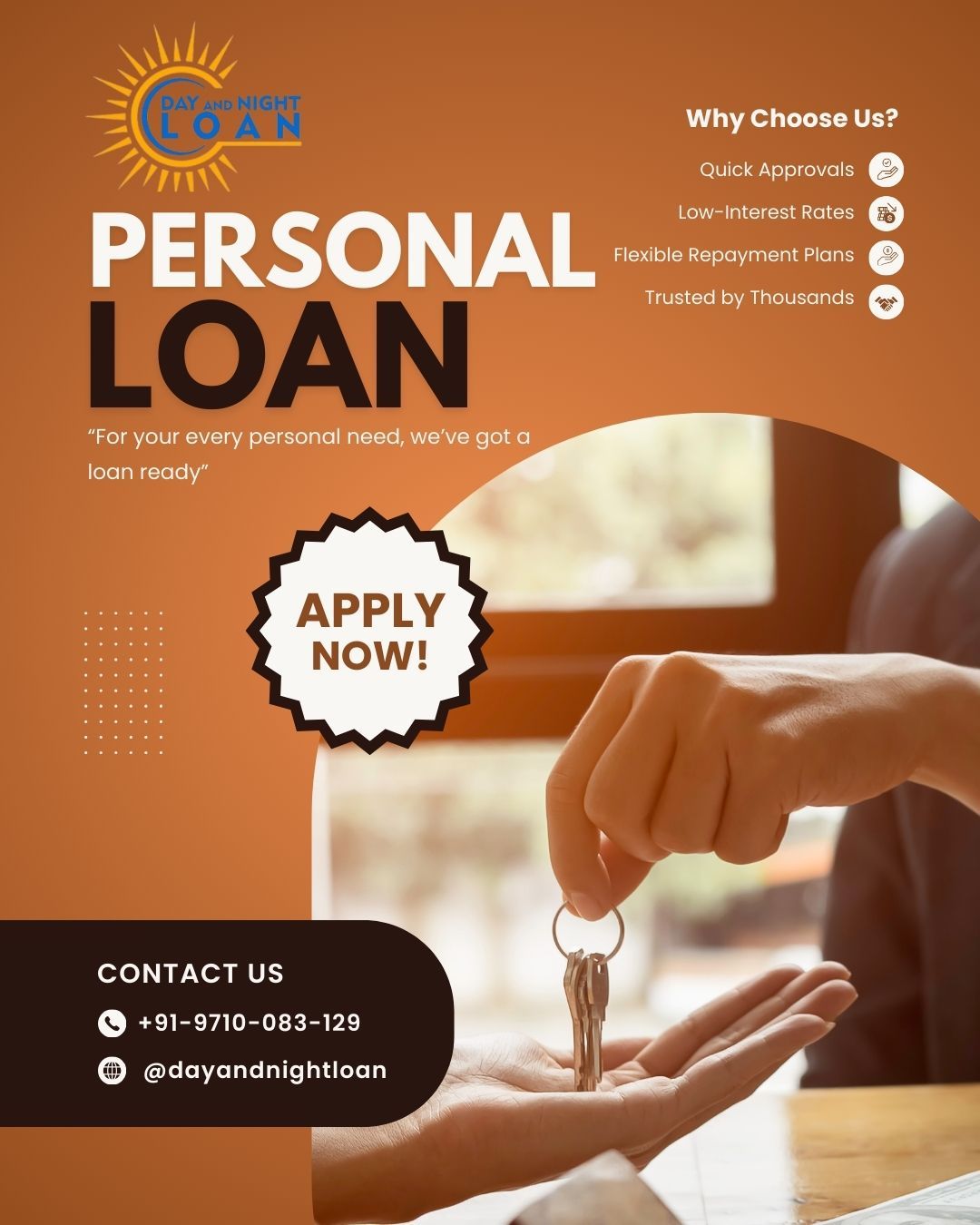 Instagram post: Keys and helping hand suggest loan access