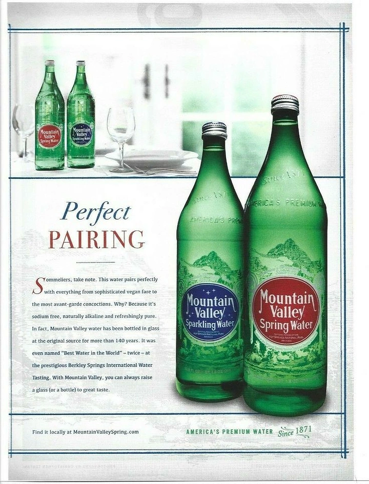 Packaged Drinking Water creative ad: Food pairing gives the bottle editorial purpose