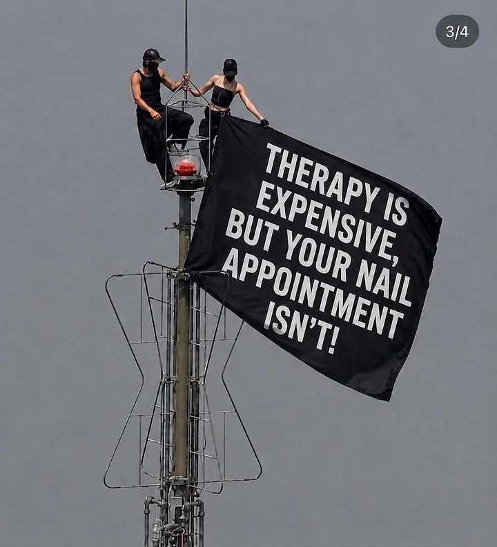 Nail Salons creative ad: Protest-flag stunt with witty therapy copy