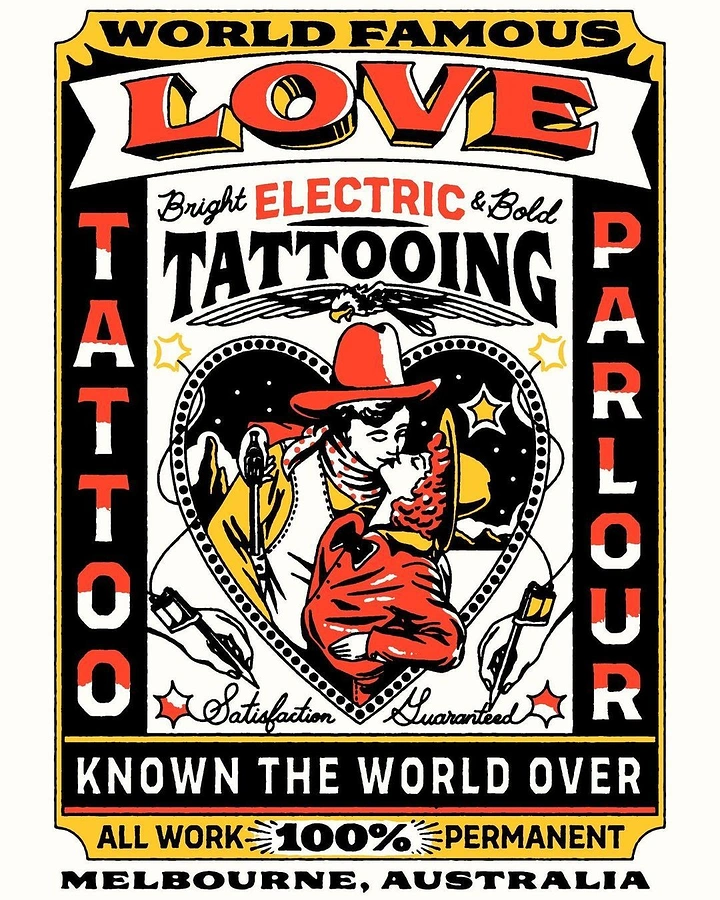 Tattoo Studios creative ad: Vintage flash-style parlour poster, bold craft