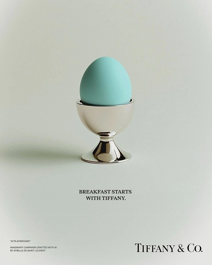 Easter creative ad: Matte robin's-egg blue egg in a polished silver egg cup