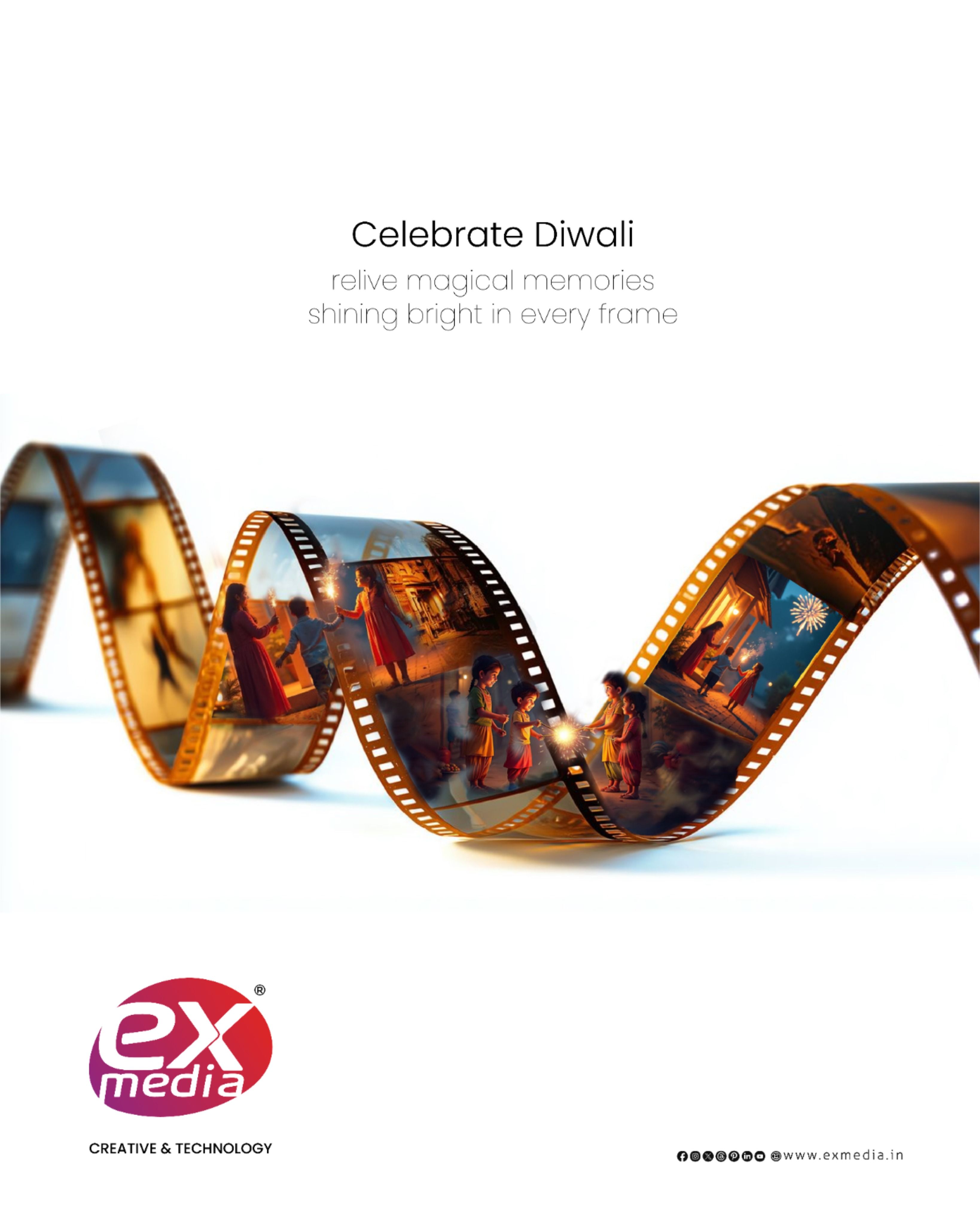 Diwali Instagram post: Wavy 35mm film strip showing Diwali celebration frames