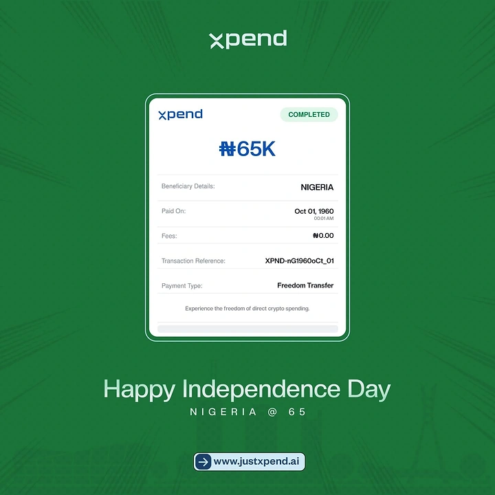Independence Day creative ad: Payment receipt: ₦65K 'freedom transfer' 1960