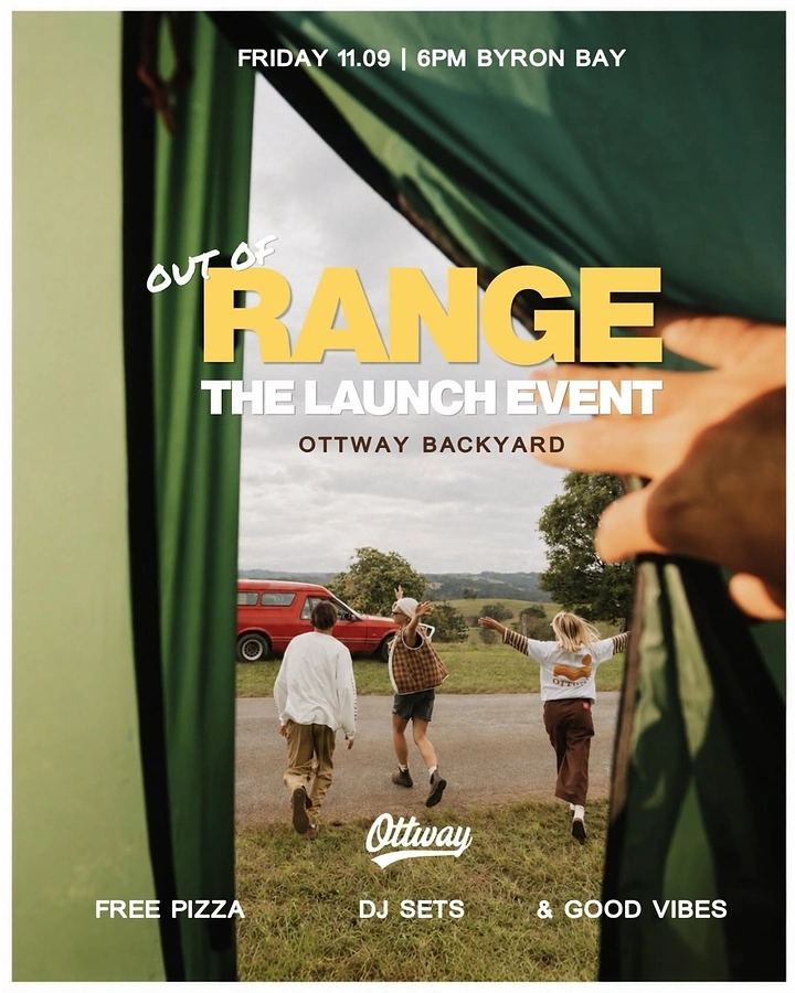 Creative ad: POV from inside a green tent of friends running toward a field and red car