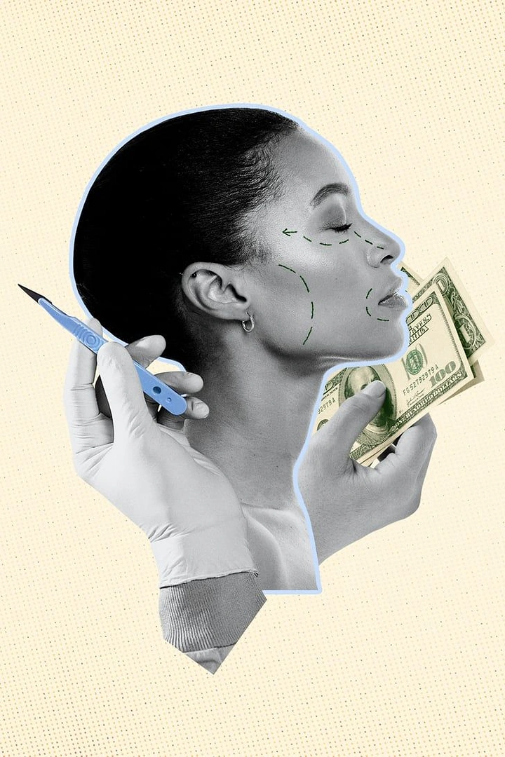 Plastic Surgery Clinics creative ad: Beauty, surgery and money collage