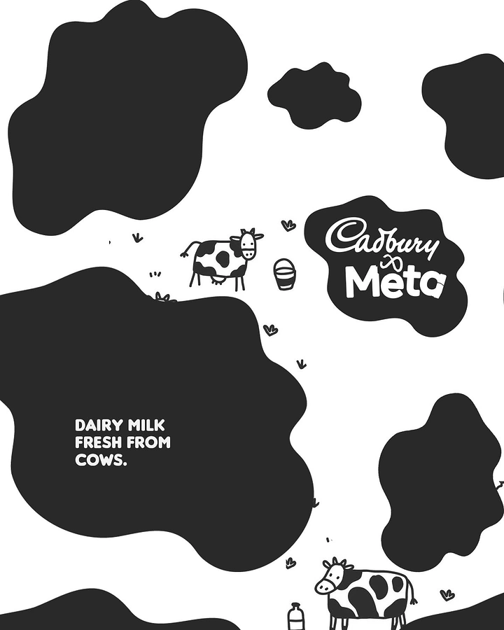 Dairy Brands creative ad: Cow-print pattern as brand canvas