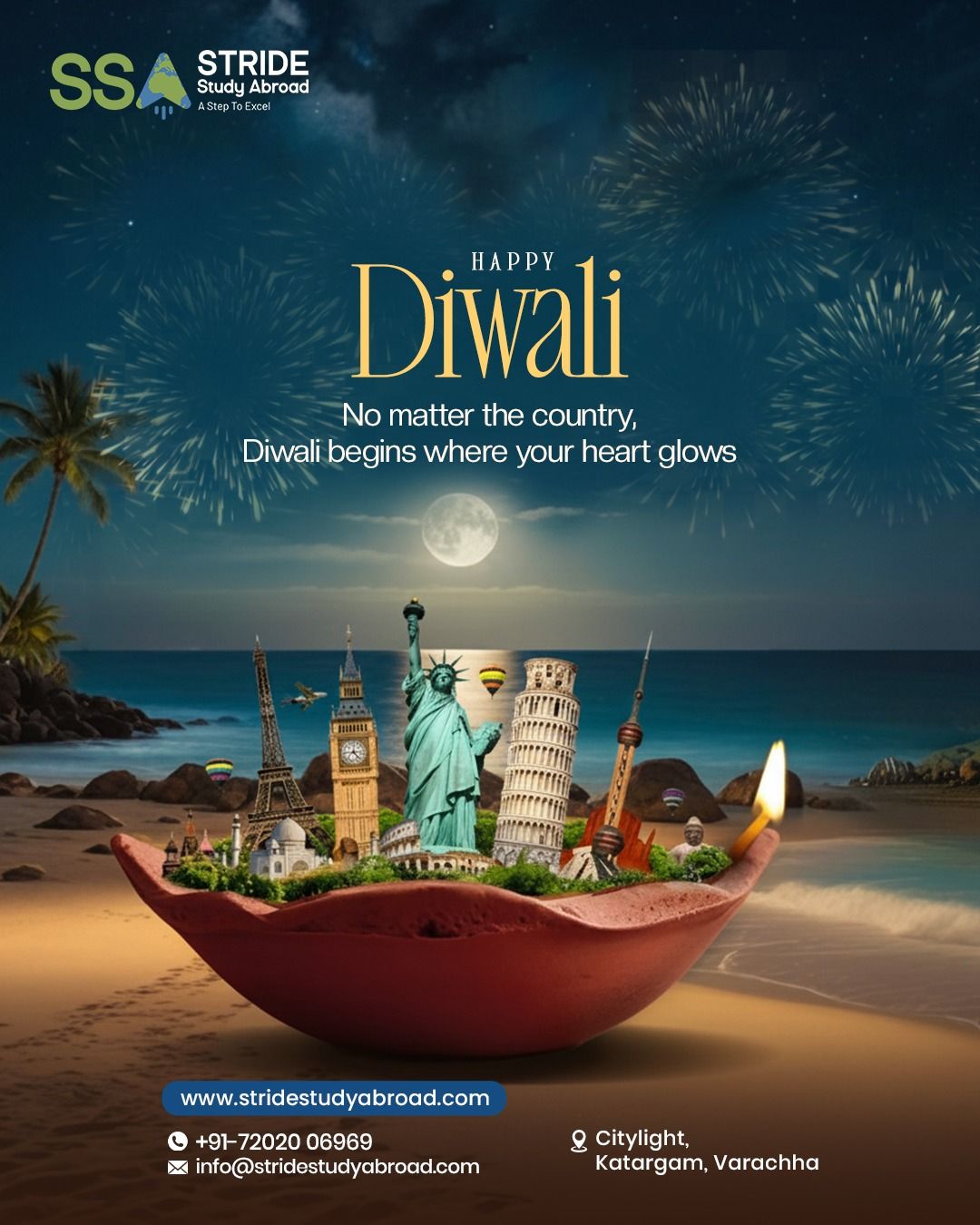 World landmarks sitting inside a diya