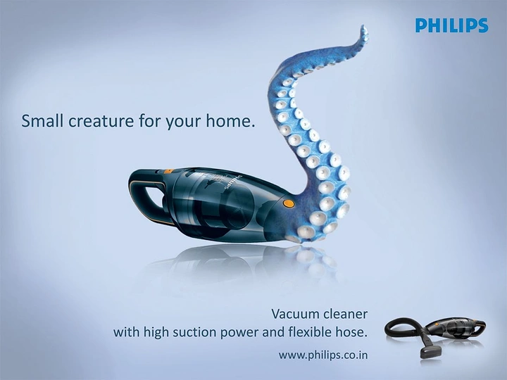 Home Appliances creative ad: Vacuum hose as octopus tentacle creature