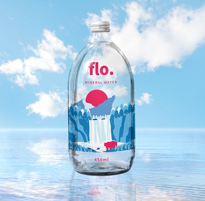 Packaged Drinking Water creative ad: Bottle integrates into an idyllic water landscape