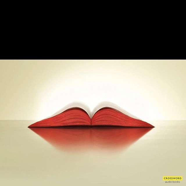 Bookstores creative ad: Open book forms red lips: audiobooks