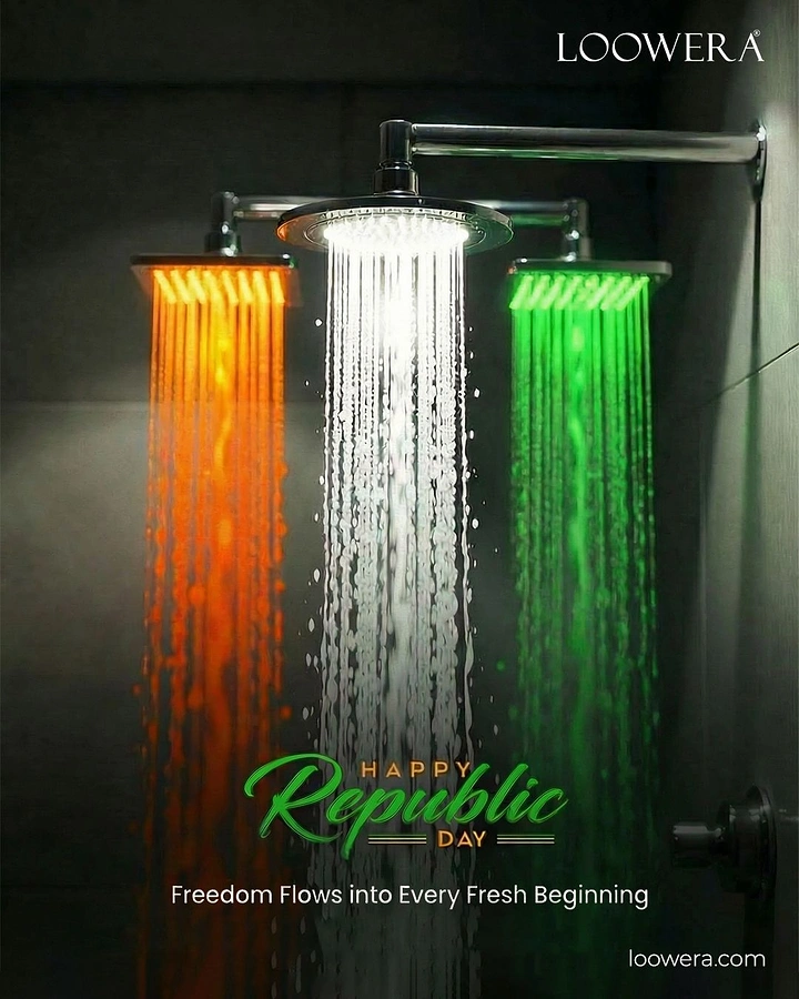 Republic Day creative ad: Three rain showers glowing saffron, white and green