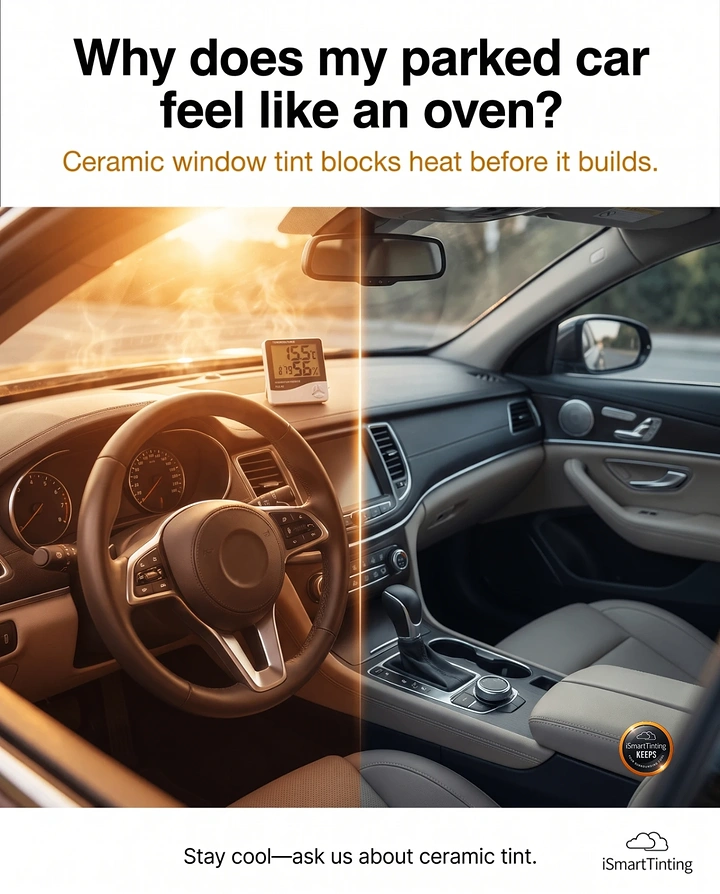 Window Tinting & Car Wraps creative ad: Oven metaphor explains heat buildup