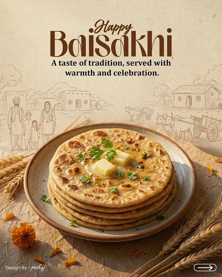 other-festival creative ad: Stack of buttered parathas on a ceramic plate