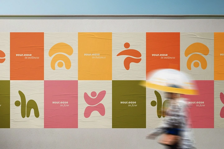 Yoga Studios creative ad: Yoga poses as bold abstract poster icons