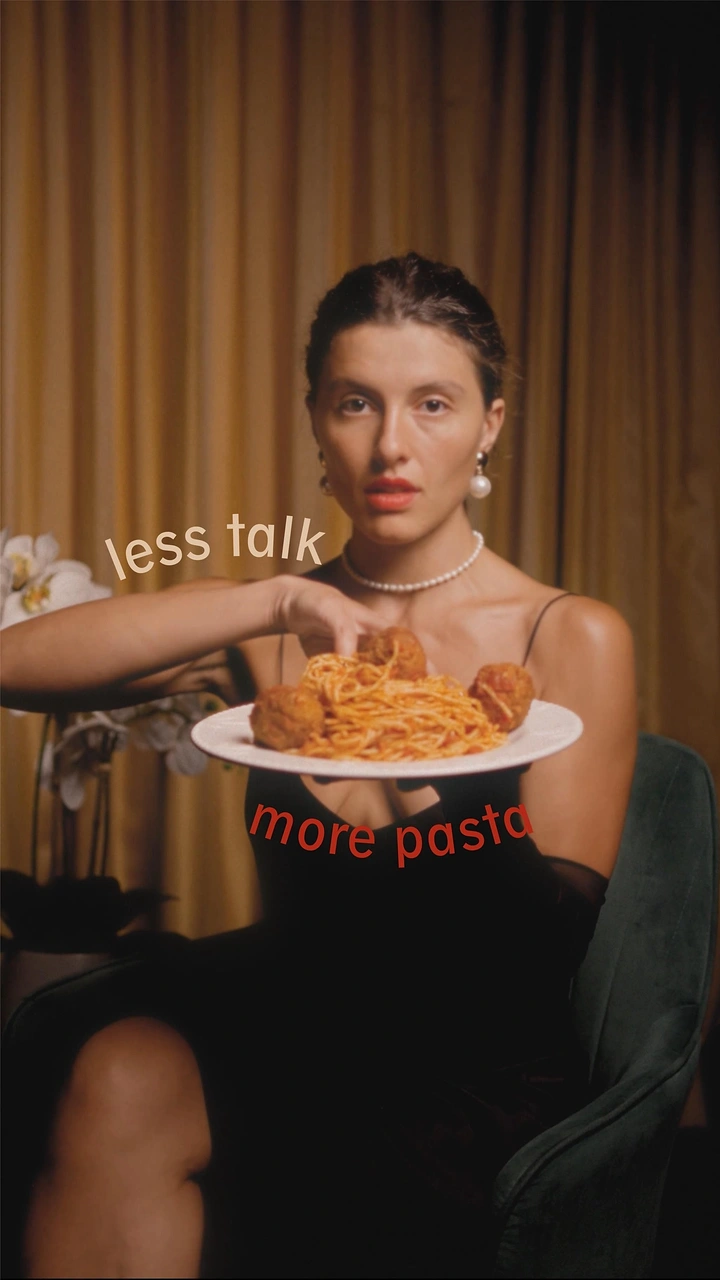 Italian Restaurants creative ad: Witty pasta copy with editorial portrait