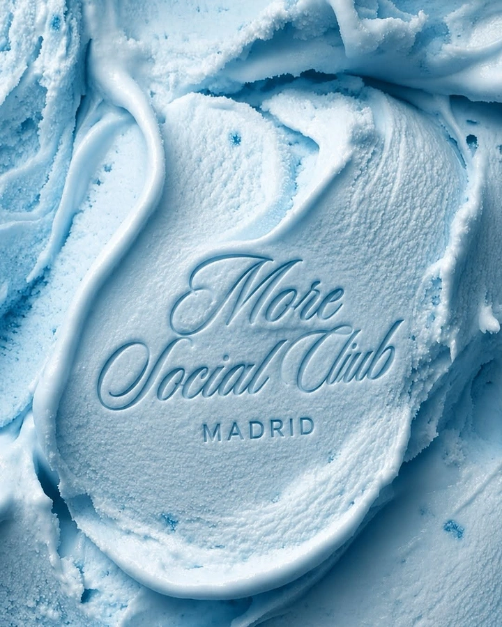 Hotel & Hospitality creative ad: Pale blue gelato surface with debossed logo