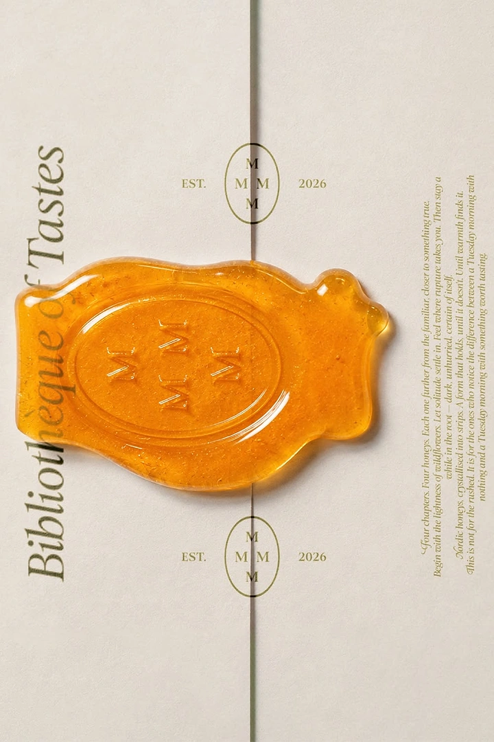 Honey Brands creative ad: Editorial library-inspired honey packaging