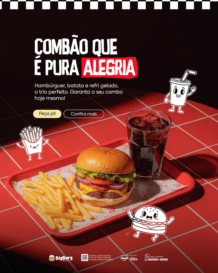 Creative ad: Burger, fries and cola combo on a red tray