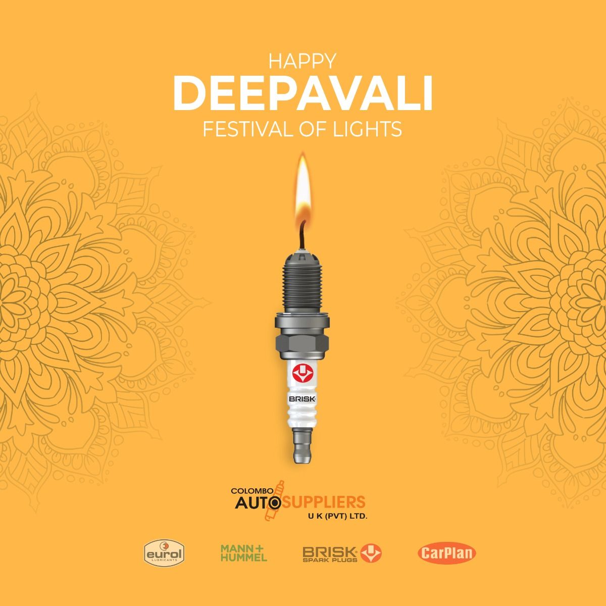Diwali Instagram post: Spark plug with a flame like a candle
