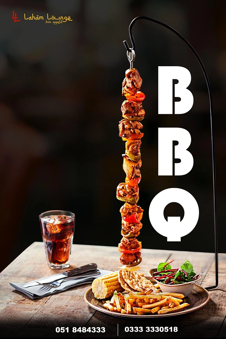 BBQ & Grill Restaurants creative ad: Vertical skewer creates striking BBQ composition