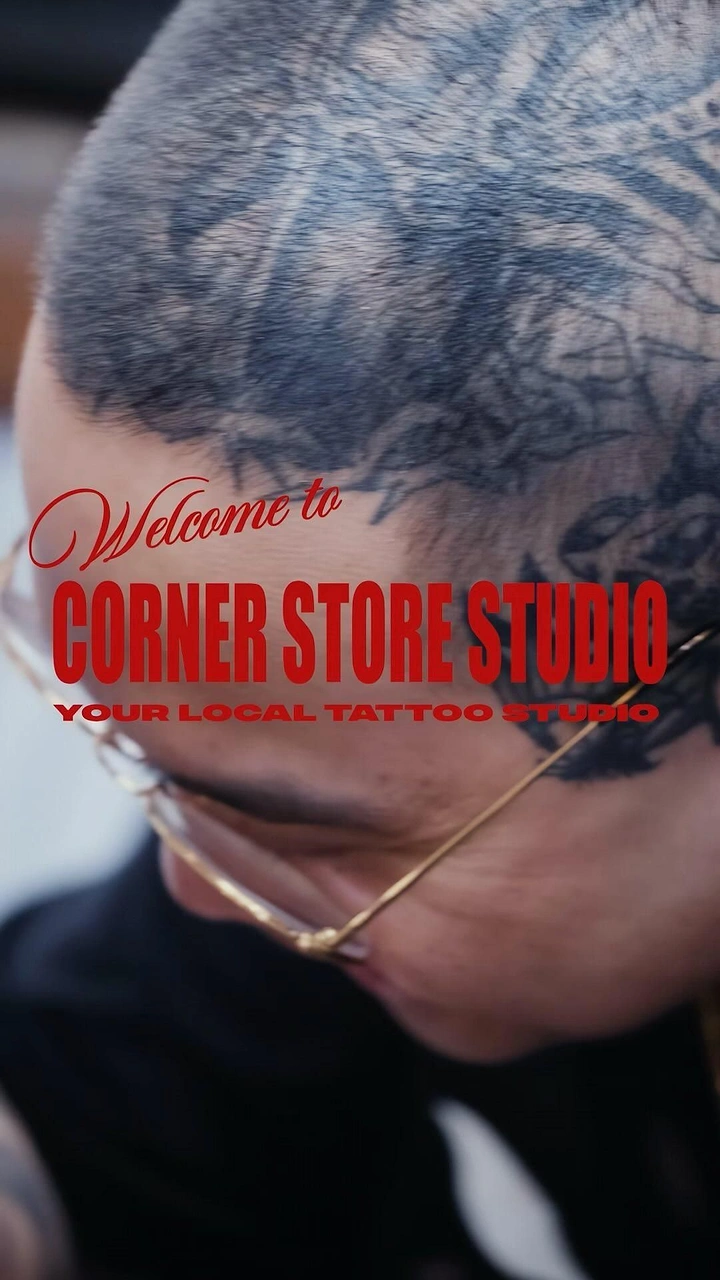Tattoo Studios creative ad: Welcome text placed as head tattoo