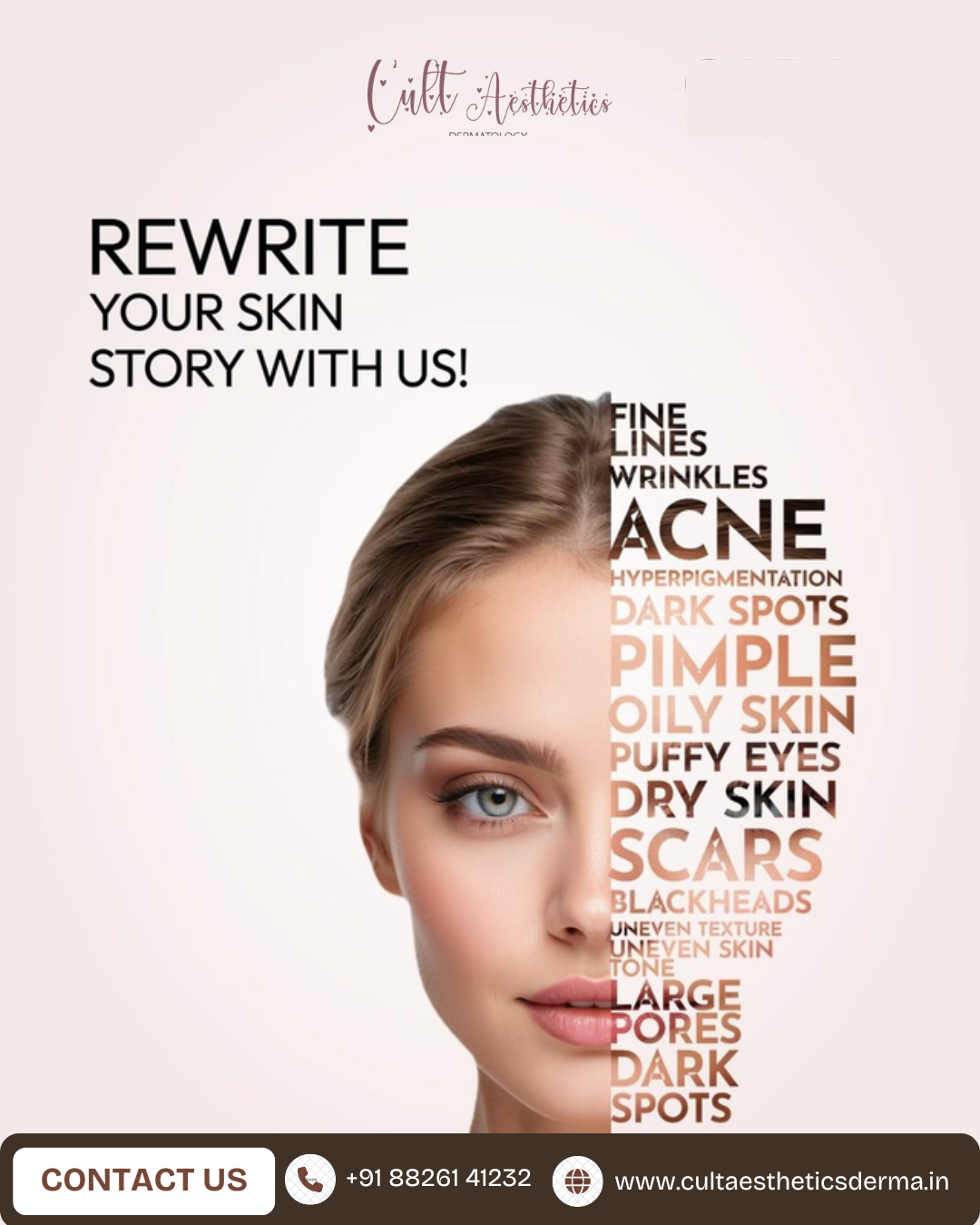 Instagram post: Skin concerns typography forming face