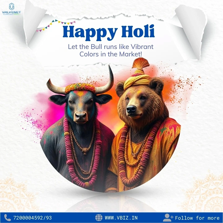 Holi creative ad: Holi-smeared bull and bear market pun