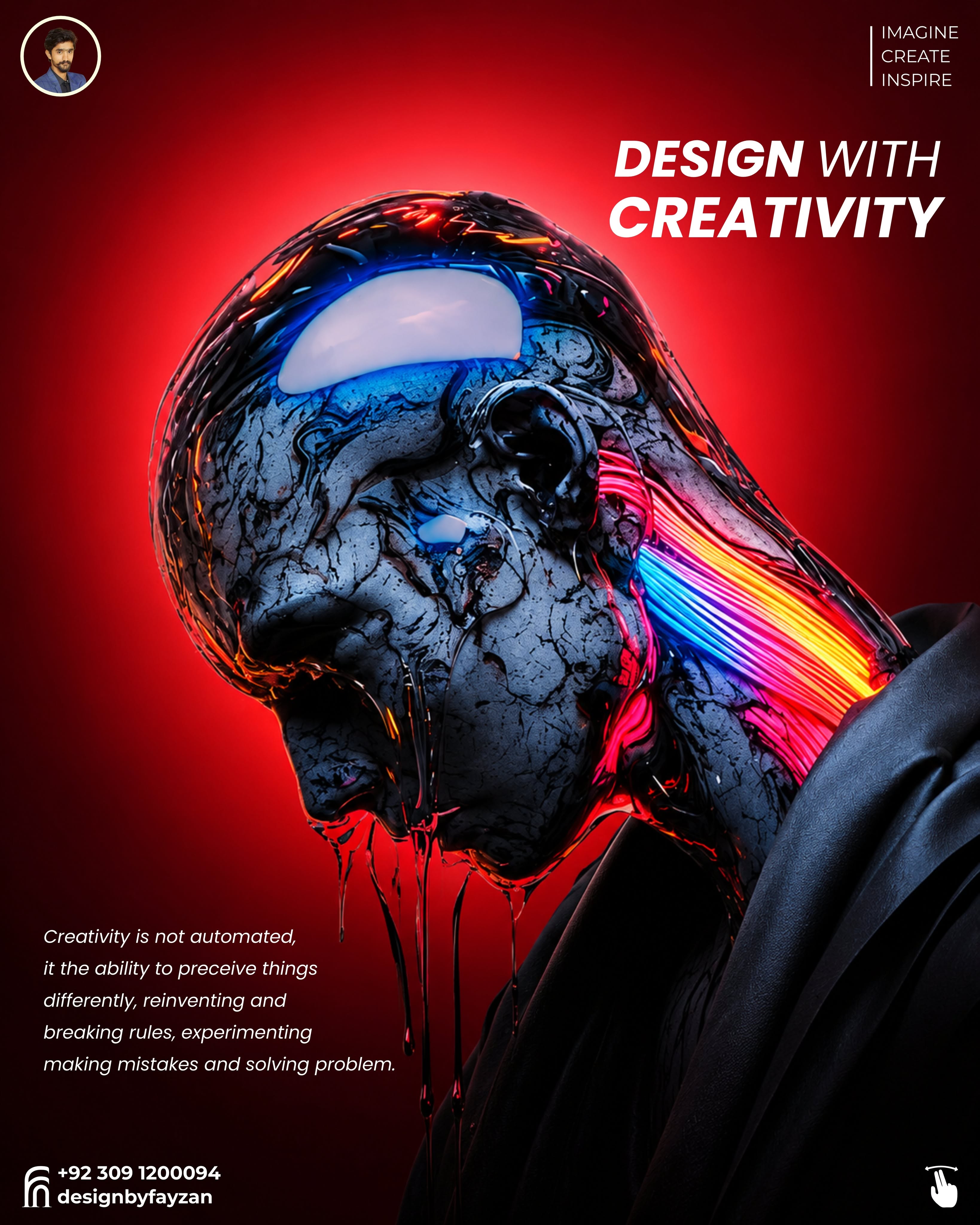 Instagram post: Cracked head with neon creativity streak