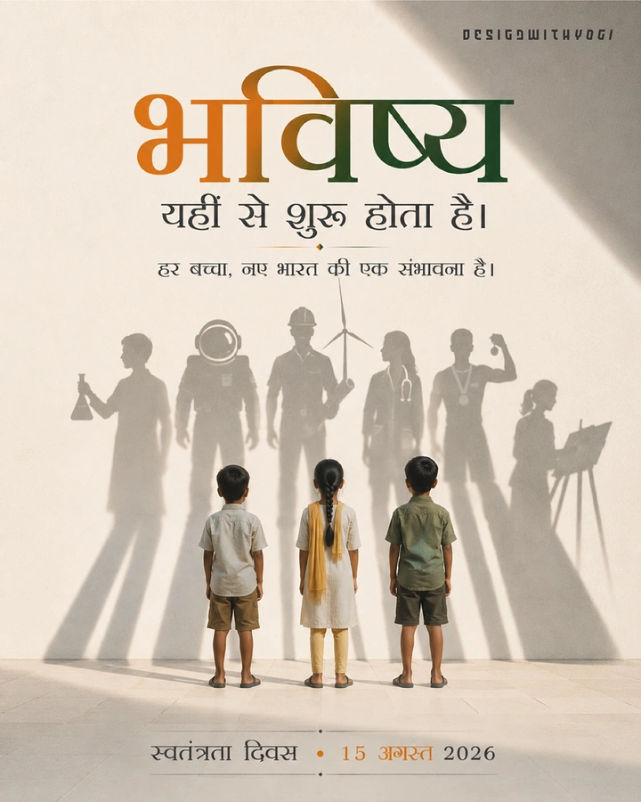 Independence Day creative ad: Three children facing a wall that shows shadows of their future professions