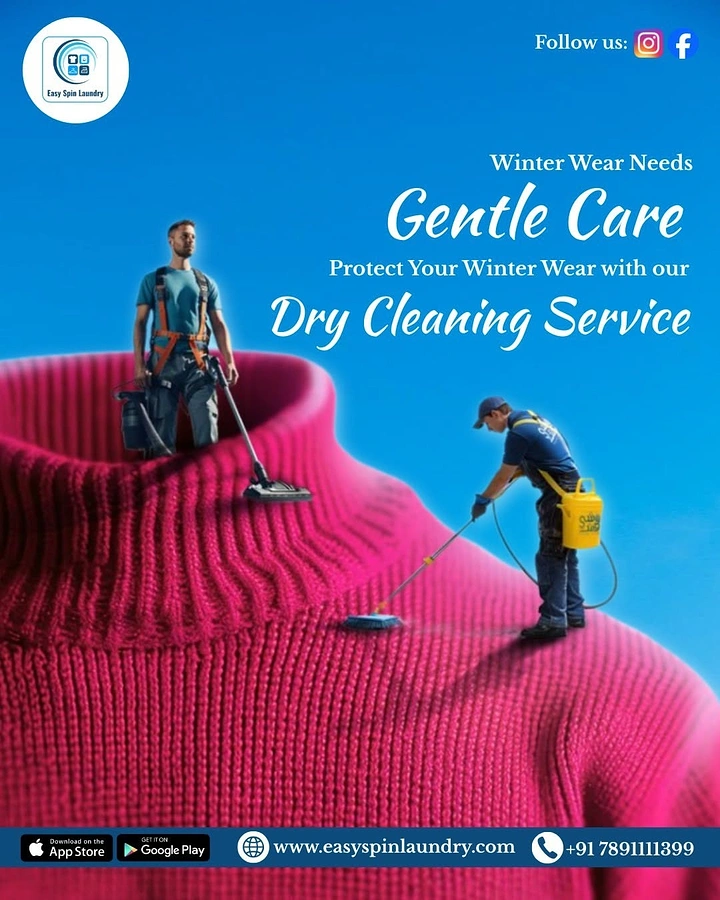 Laundry & Dry Cleaning creative ad: Tiny cleaners working on giant sweater