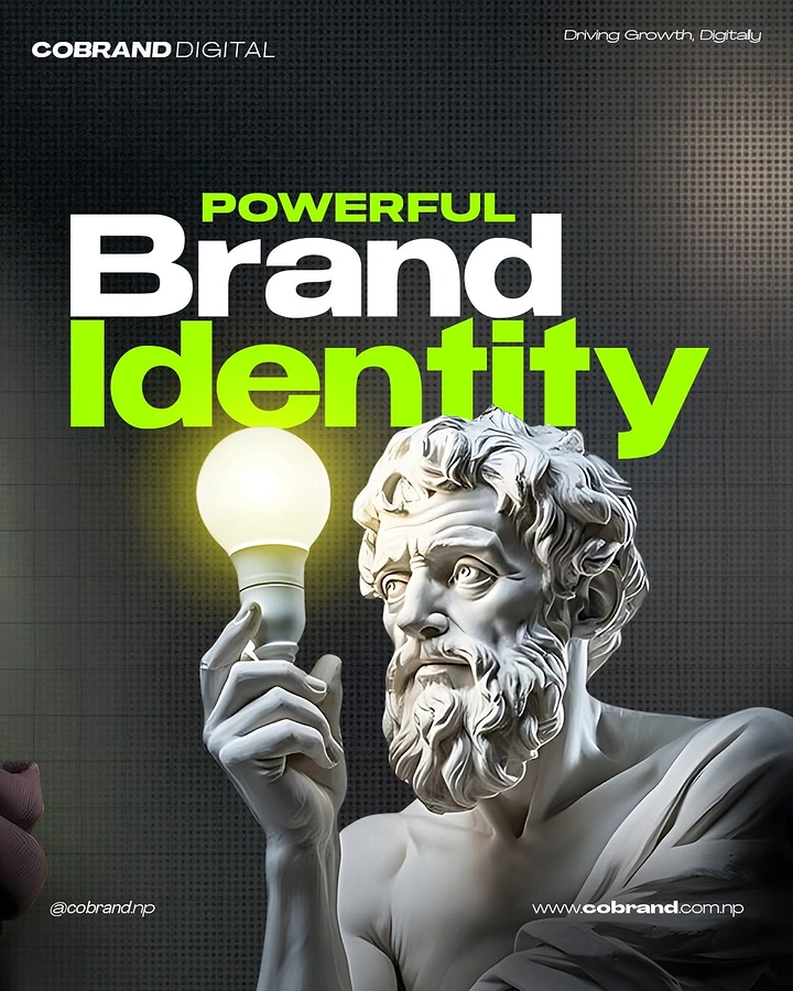 Agency creative ad: Greek statue holding lightbulb idea metaphor