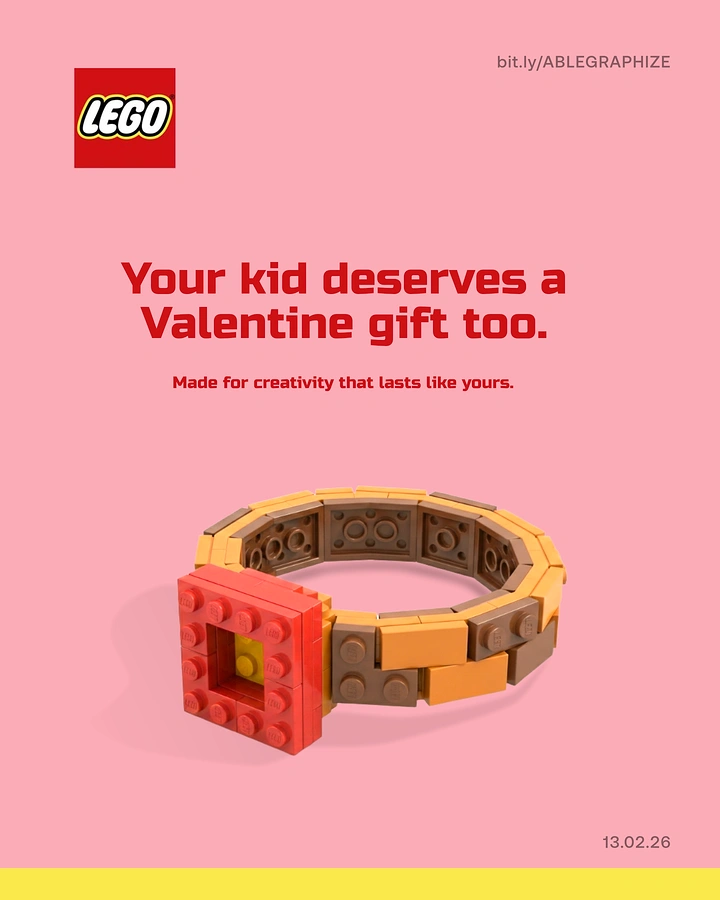 Valentine's Day creative ad: Brick-built bracelet presented as a Valentine gift