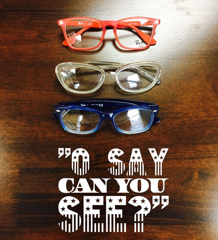 Opticians & Eye Care creative ad: Frames as flag stripes, anthem pun
