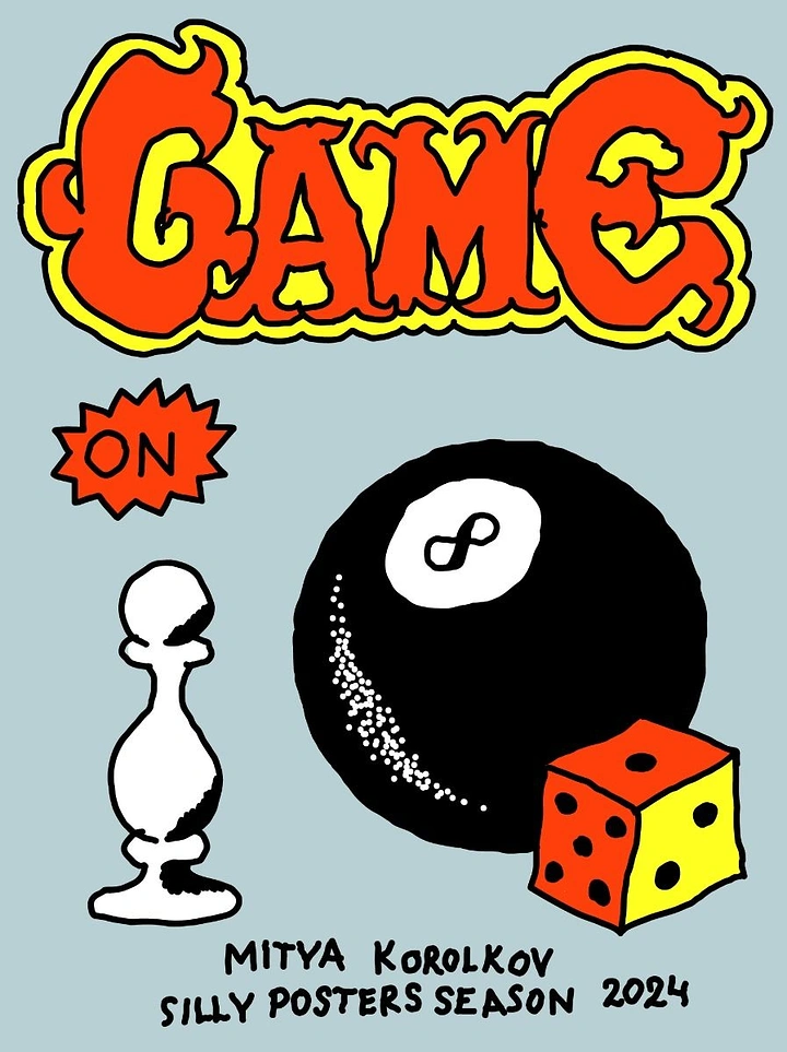 Board Games & Game Cafes creative ad: Bold game-on poster with die imagery
