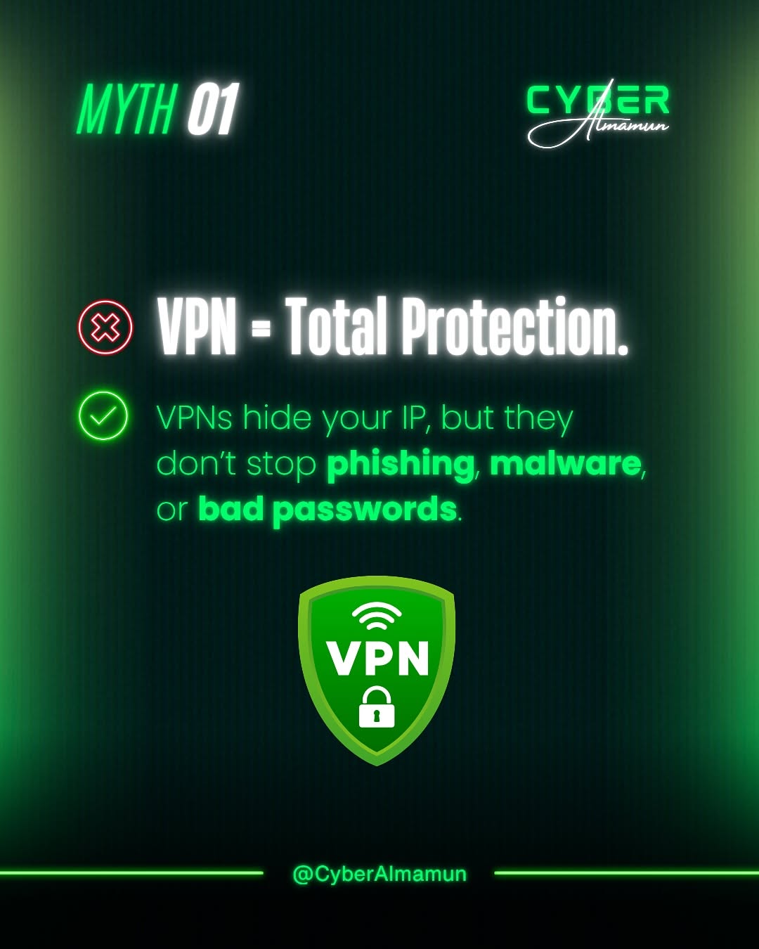 Instagram post: Neon hacker treatment supports myth-busting, slide 2