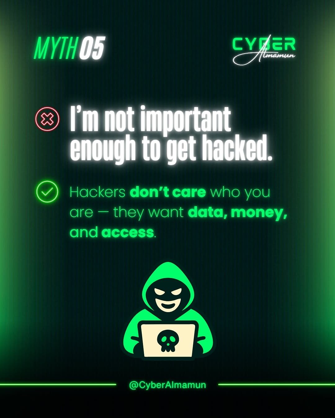 Instagram post: Neon hacker treatment supports myth-busting, slide 6