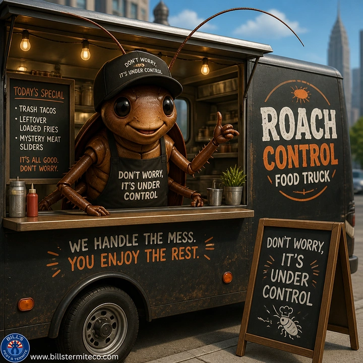 Pest Control creative ad: Cockroach-run food truck with witty copy
