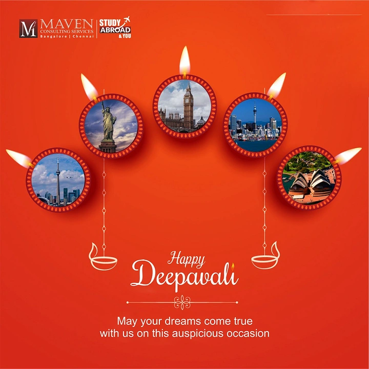 Diwali creative ad: Top-down diyas holding circular photos of world landmarks
