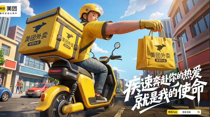 Food Delivery Apps creative ad: Dynamic illustrated courier campaign