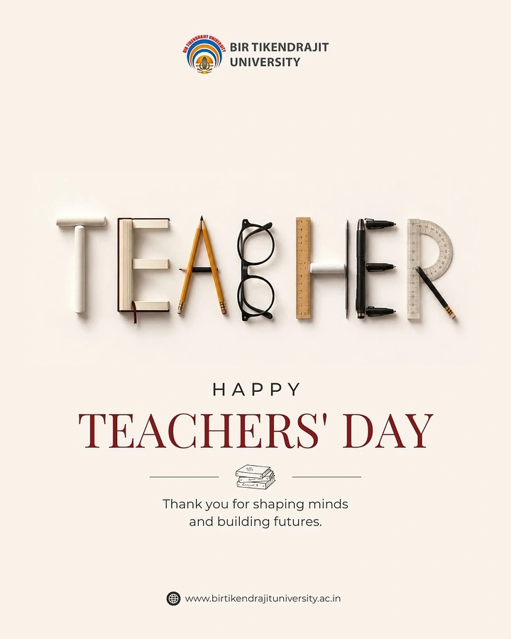 Teachers Day creative ad: The word TEACHER spelled out with stationery objects