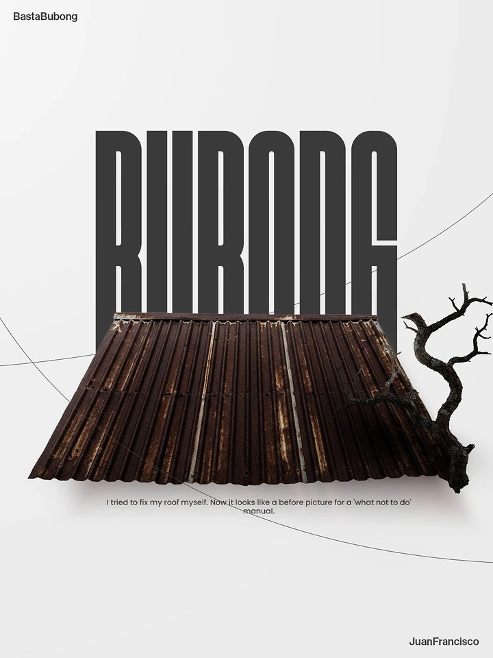 Roofing creative ad: Rusty roof sheet as 'before' poster, bold type
