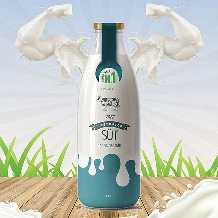 Dairy Brands creative ad: Milk splash forms flexing muscle arms