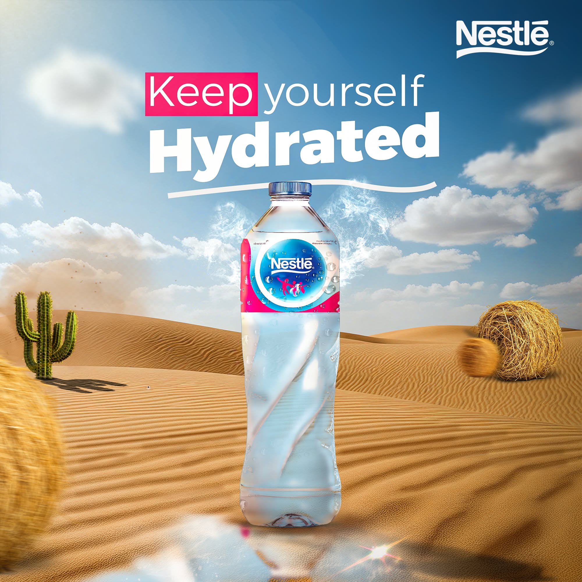 Instagram post: Bottle positioned as desert hydration solution