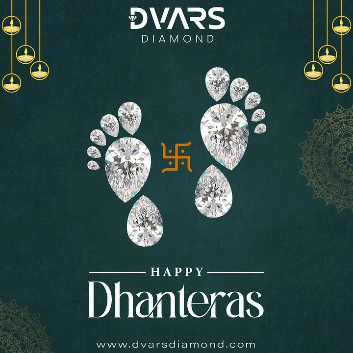 Dhanteras creative ad: Lakshmi footprints made from pear-cut diamonds with a swastik