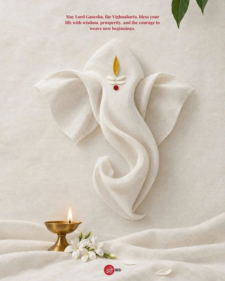 Ganesh Chaturthi creative ad: Ganesha form sculpted from draped white linen